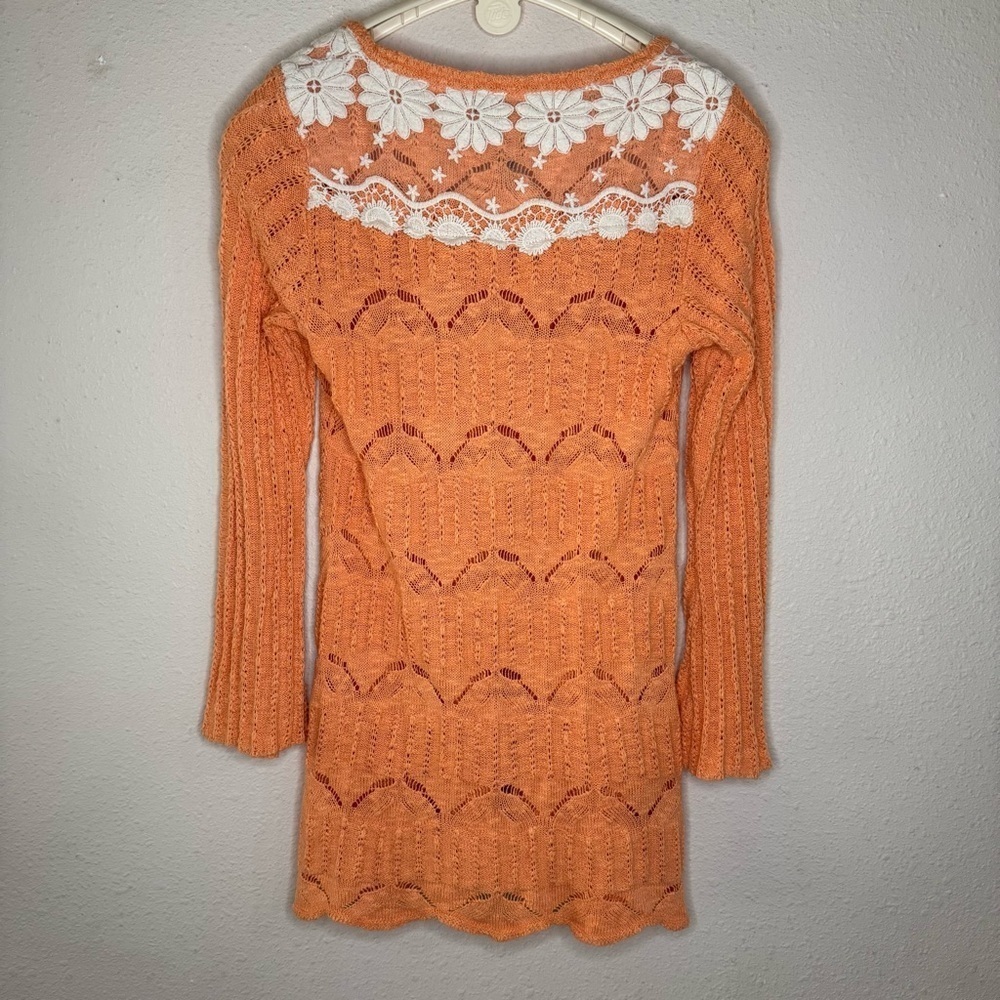 Style & Co. Crocheted Tunic Peach Lace Accents Long Sleeve Top Women’s Size Med - Picture 2 of 12